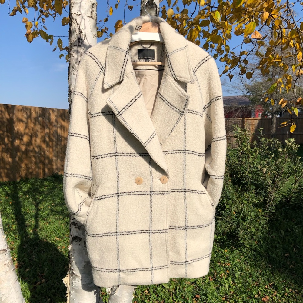 Banana Republic Boucle Cocoon Wool oversized Pea coat Cream & Black size XXL